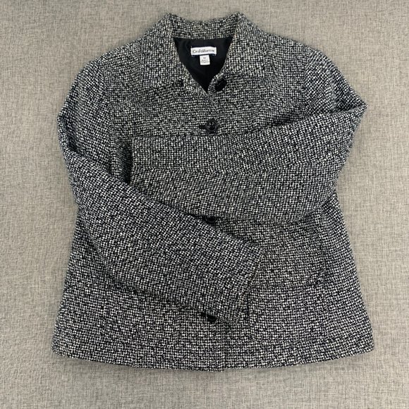 Croft & Borrow Knit Blazer Jacket Button Down Black White Medium Acrylic Polyest - Picture 2 of 16